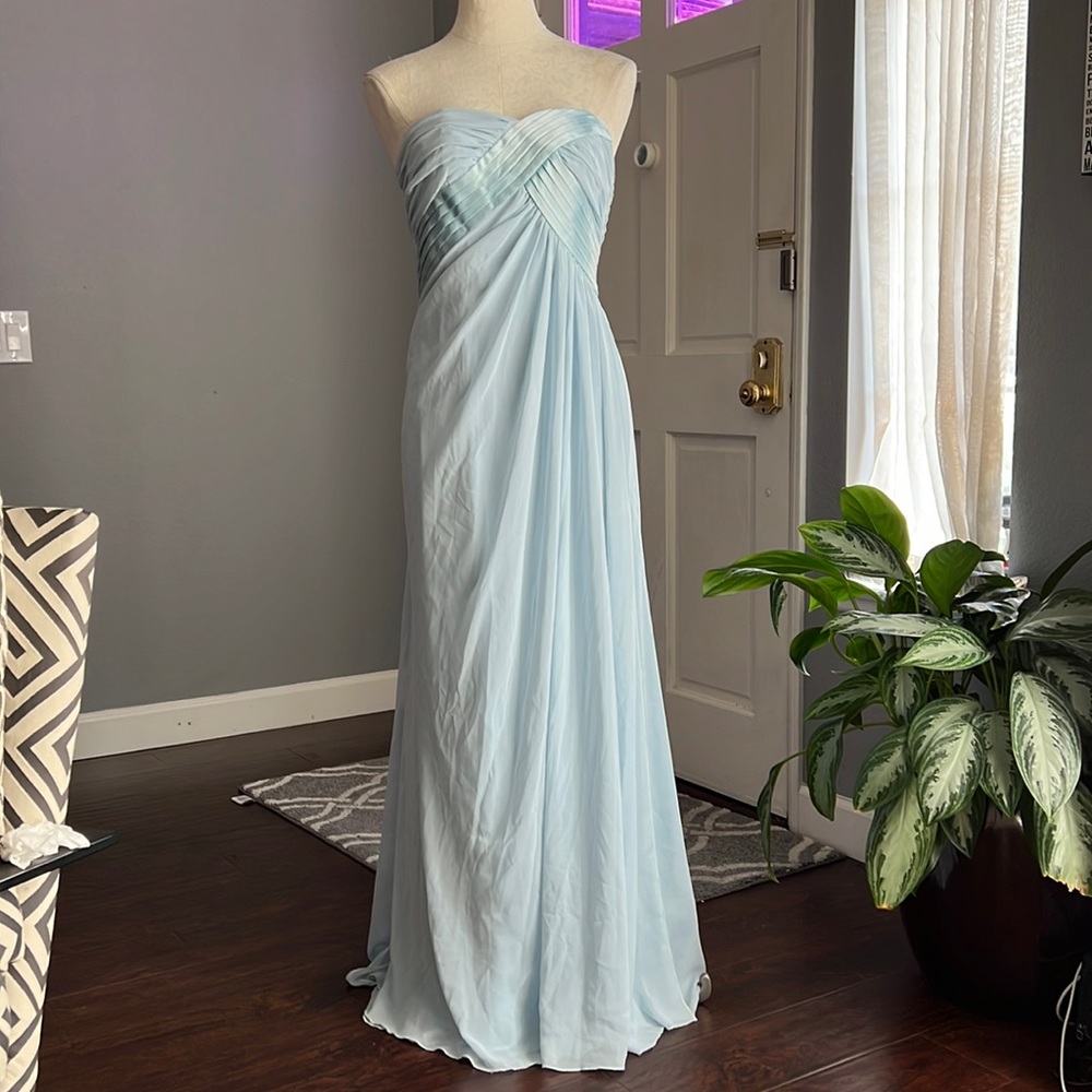 Strapless Light Blue Chiffon Evening Gown